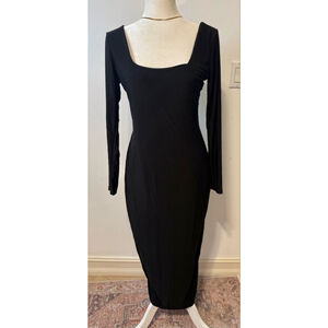 AYM Black 2 layer stretchy Long Sleeve Maxi Dress XL, side slit